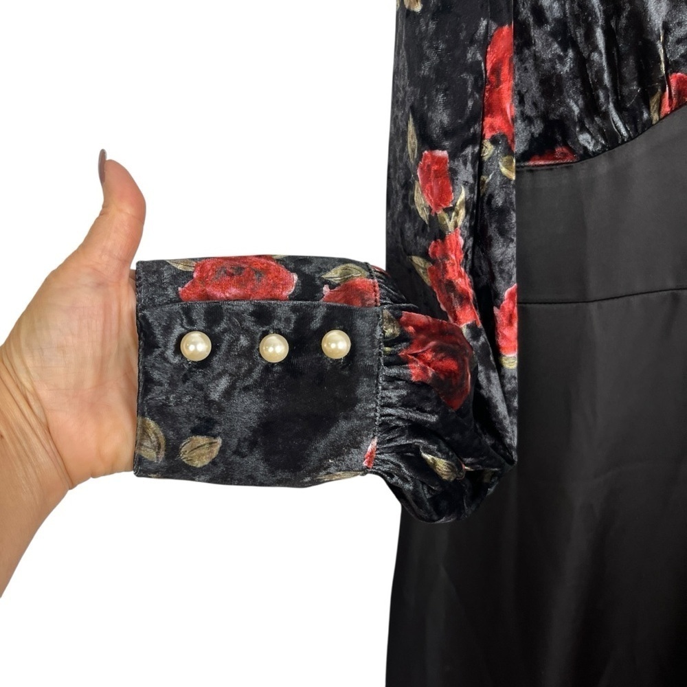 NWT Babydoll Velveteen Black Floral Bodice Satin Skirt Midi Dress XXL Whimsigoth - Picture 8 of 10